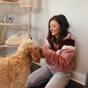 Fuzzy Colorblock Kangaroo Pocket Quarter-Zip